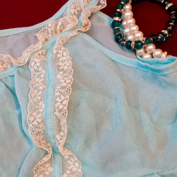 Sweet Starlet Vintage VICTORIA'S SECRET Sheer Powder Baby Blue Babydoll Chemise - Picture 9 of 16